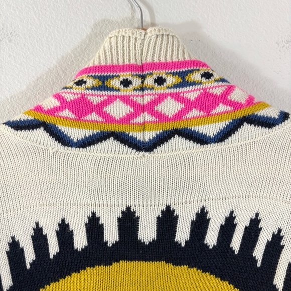 Evil Eye Poncho One Size Cream Pink Multicolor Boho Sweater Knit Wrap Shawl - Picture 10 of 13